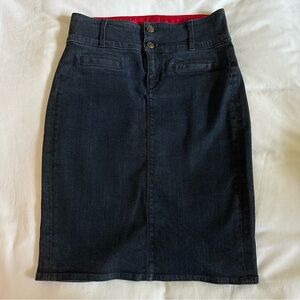 Dark wash midi denim skirt